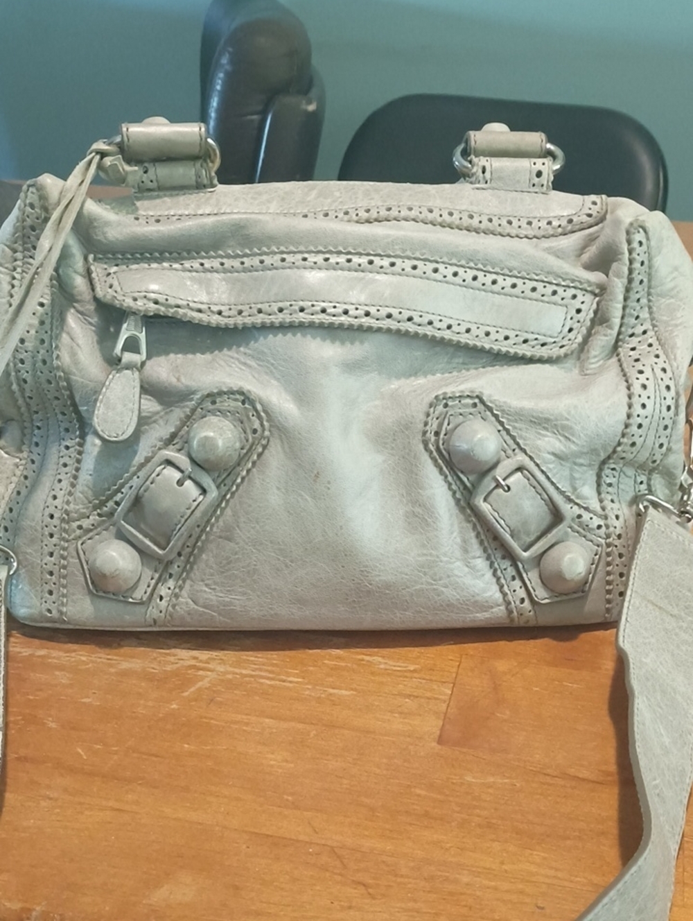 Balenciaga Light Gray Leather City Bag